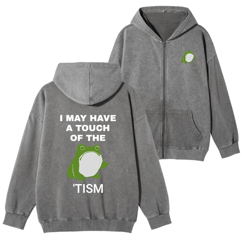 Tokyo-Tiger Funny Frog Flipping The Bird Washed Zip Hoodie