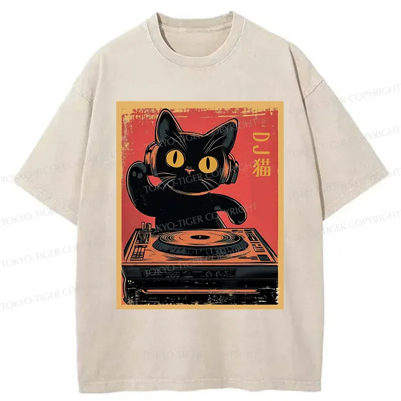Tokyo-Tiger DJ Cat Washed T-Shirt