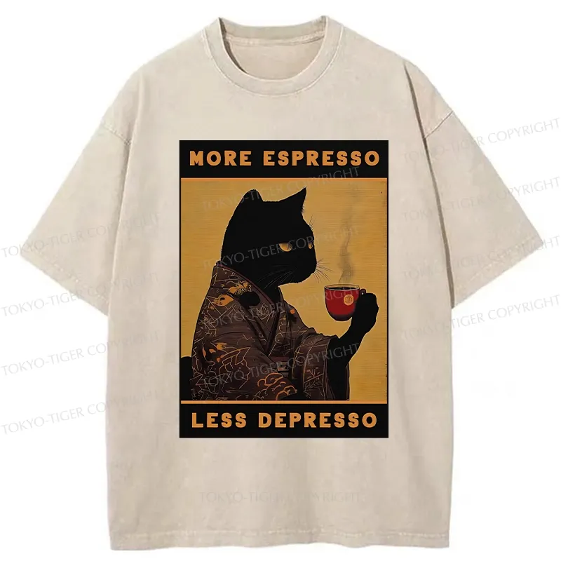 Tokyo-Tiger More Espresso Less Depresso Retro Washed T-Shirt