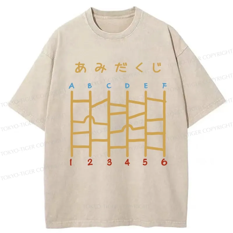 Tokyo-Tiger Japanese Ladder Lottery Game Washed T-Shirt