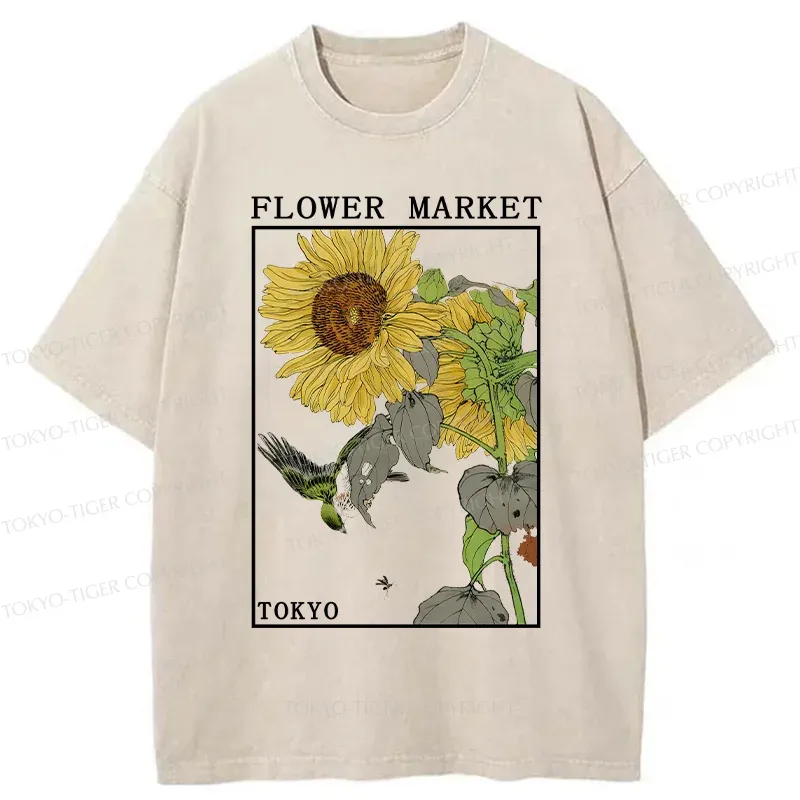 Tokyo-Tiger Vintage Sunflower Washed T-Shirt