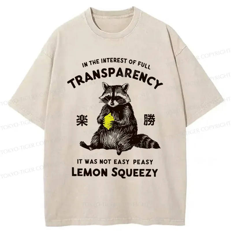 Tokyo-Tiger Raccoon Holding A Lemon Washed T-Shirt