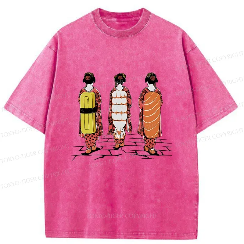 Tokyo-Tiger Sushi Japanese Girl Washed T-Shirt