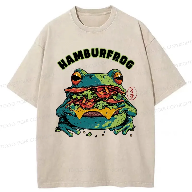 Tokyo-Tiger Funny Hamburfrog Washed T-Shirt