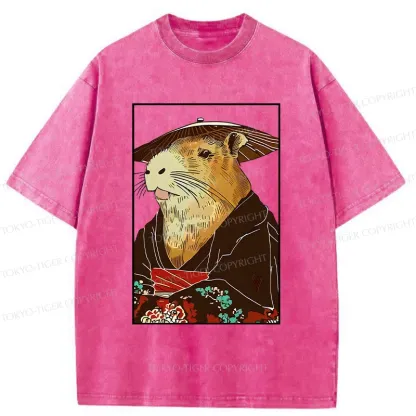 Tokyo-Tiger Capybara In Kimono Washed T-Shirt