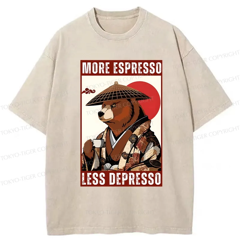 Tokyo-Tiger More Espresso Less Depresso Bear Washed T-Shirt