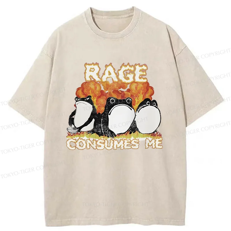 Tokyo-Tiger Angry Funny Frogs Washed T-Shirt