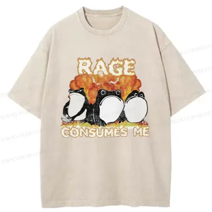 Tokyo-Tiger Angry Funny Frogs Washed T-Shirt