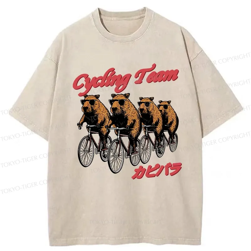 Tokyo-Tiger Capybara Cycling Team Washed T-Shirt Sale