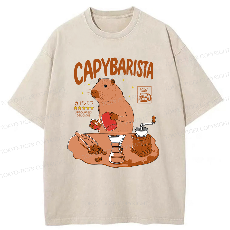 Tokyo-Tiger Capybara Brew Coffee Washed T-Shirt