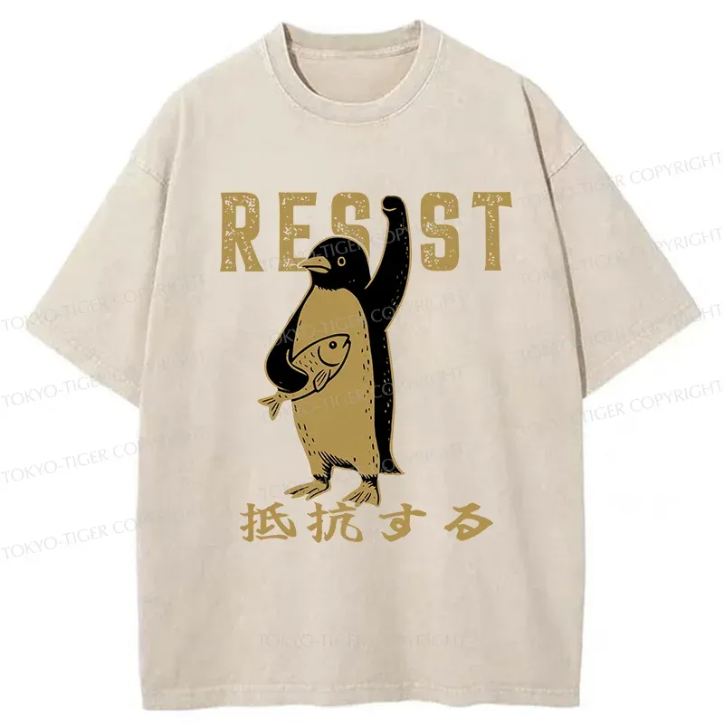 Tokyo-Tiger Penguin Giving An Opinion Washed T-Shirt