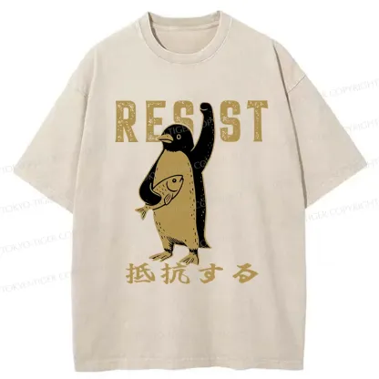 Tokyo-Tiger Penguin Giving An Opinion Washed T-Shirt