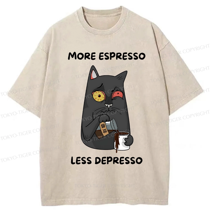 Tokyo-Tiger Japan More Espresso Less Depresso Washed T-Shirt