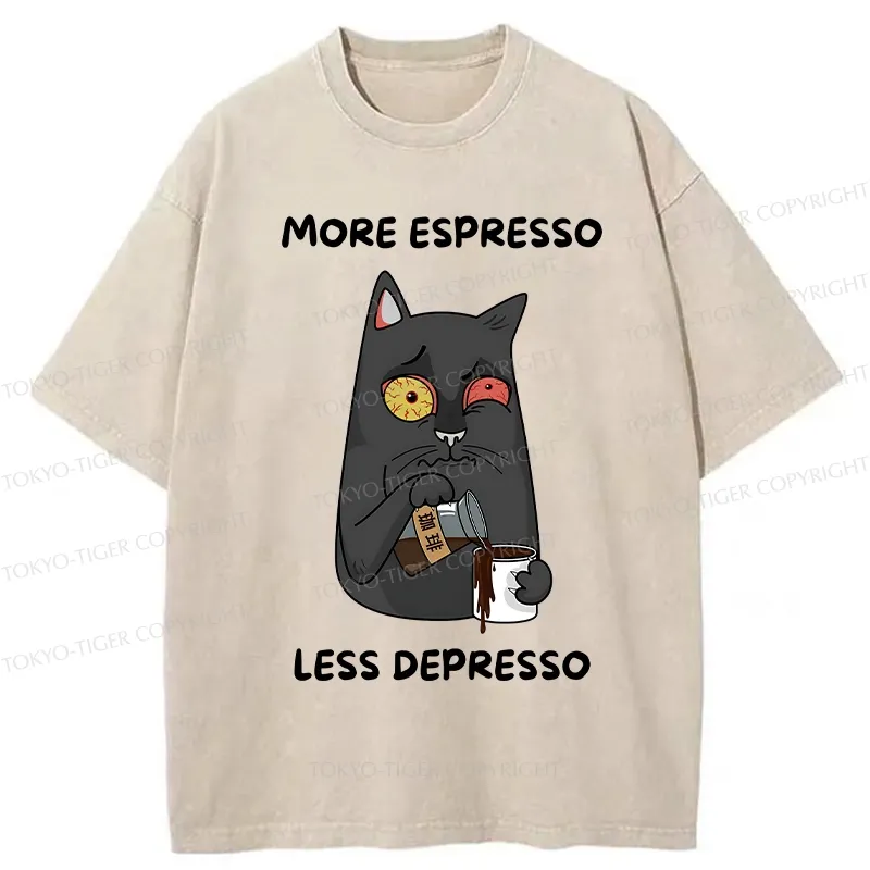 Tokyo-Tiger Japan More Espresso Less Depresso Washed T-Shirt Sale