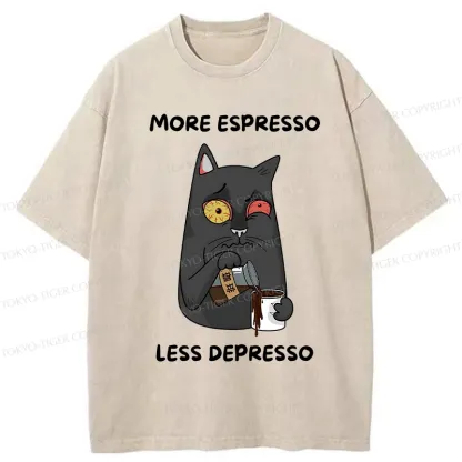 Tokyo-Tiger Japan More Espresso Less Depresso Washed T-Shirt