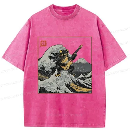 Tokyo-Tiger Frog Playing Guitar Washed T-Shirt