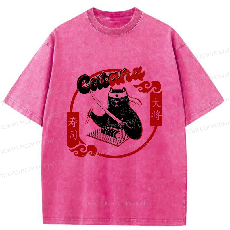Tokyo-Tiger Cat Sushi Chef Washed T-Shirt