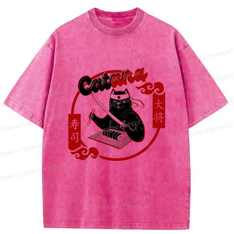 Tokyo-Tiger Cat Sushi Chef Washed T-Shirt