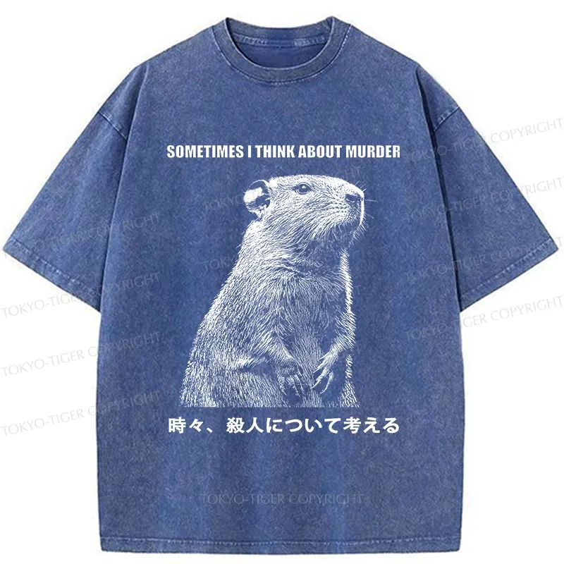 Tokyo-Tiger Funny Capybara Thinks Of Murder Washed T-Shirt