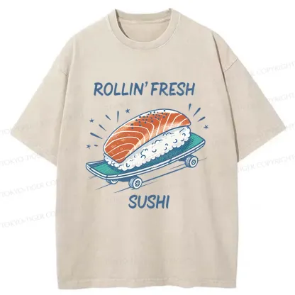 Tokyo-Tiger Sushi Skateboard Washed T-Shirt