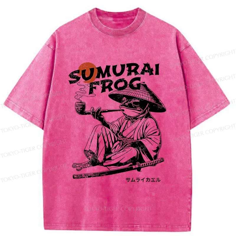 Tokyo-Tiger Samurai Frog Funny Washed T-Shirt