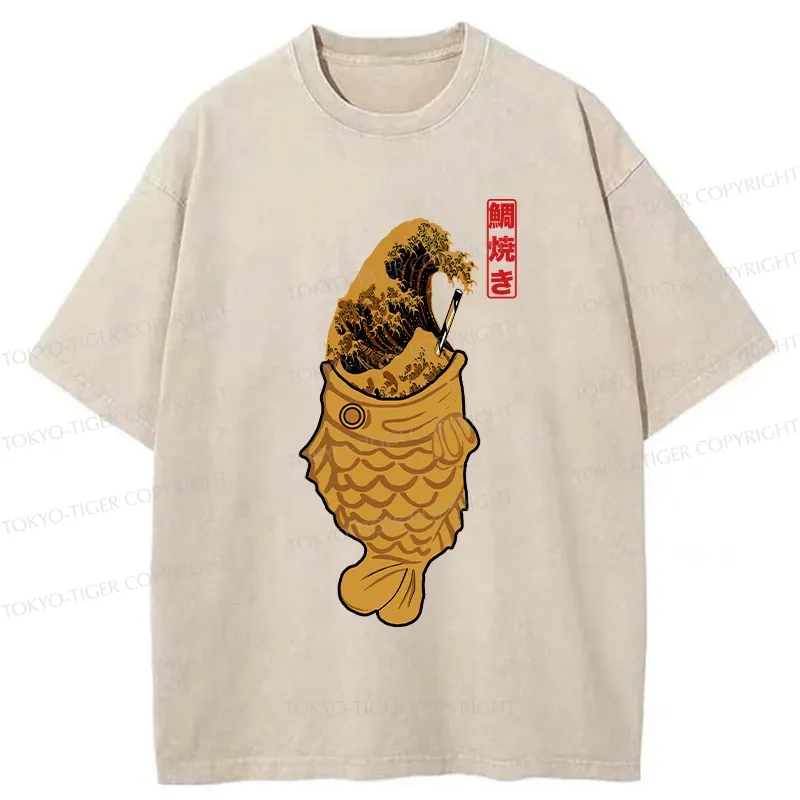 Tokyo-Tiger The Great Wave Off Taiyaki Washed T-Shirt