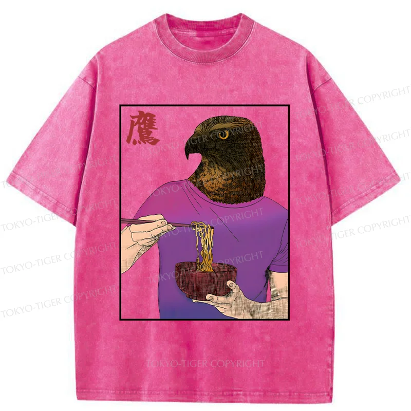 Tokyo-Tiger Eagle Eating Ramen Washed T-Shirt