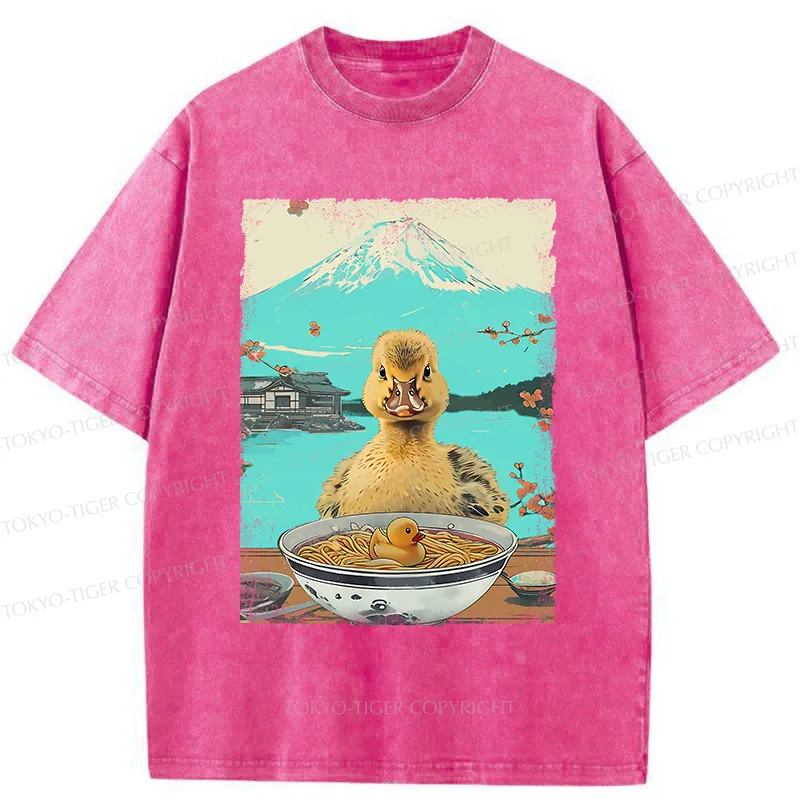 Tokyo-Tiger Duck Eating Ramen Washed T-Shirt