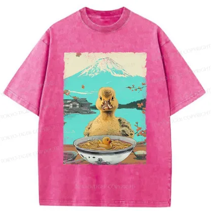 Tokyo-Tiger Duck Eating Ramen Washed T-Shirt