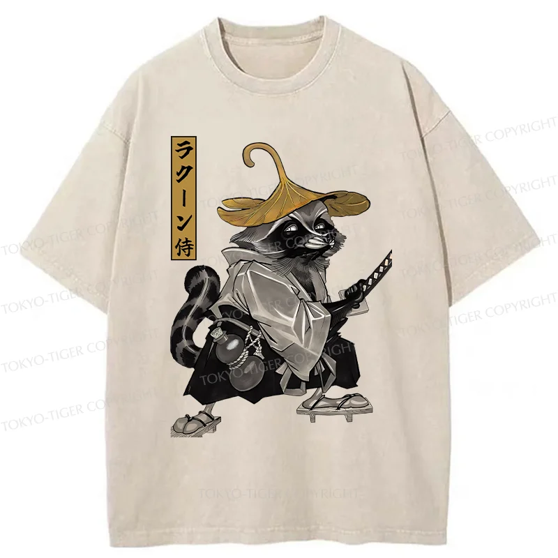 Tokyo-Tiger Samurai Raccoon Washed T-Shirt