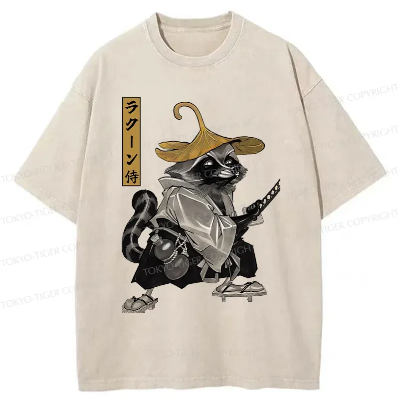 Tokyo-Tiger Samurai Raccoon Washed T-Shirt