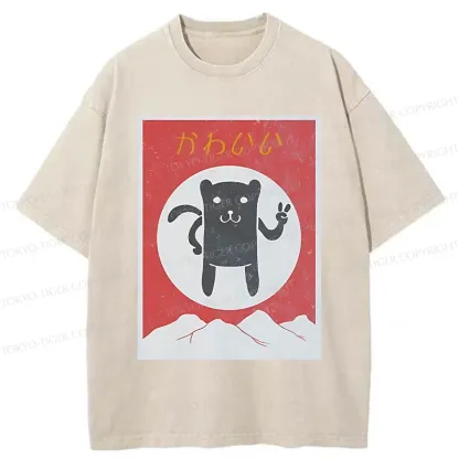 Tokyo-Tiger Cute Little Bear Washed T-Shirt