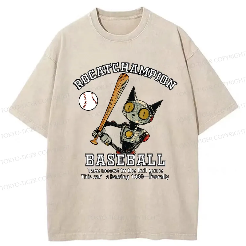 Tokyo-Tiger Take Cat To A Baseball Game Washed T-Shirt