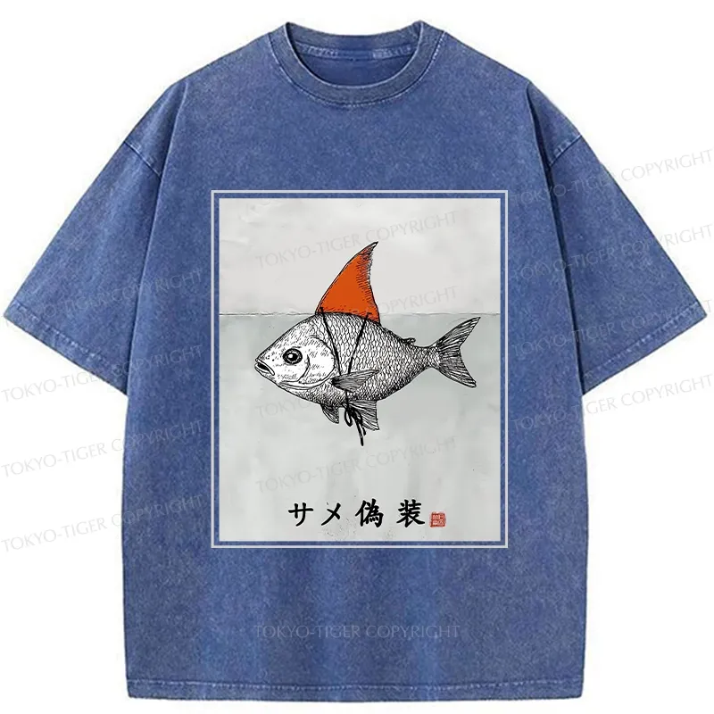 Tokyo-Tiger Funny Fish Disguised As Shark Washed T-Shirt