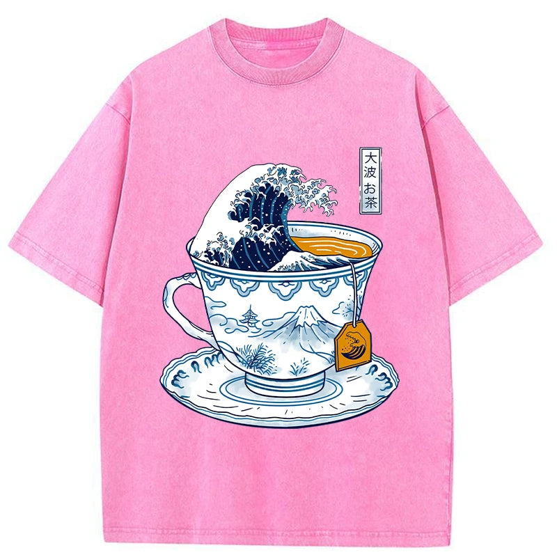 Tokyo-Tiger The Great Kanagawa Tea Wave Washed T-Shirt