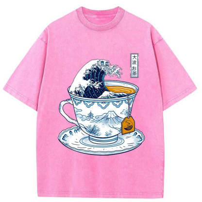 Tokyo-Tiger The Great Kanagawa Tea Wave Washed T-Shirt