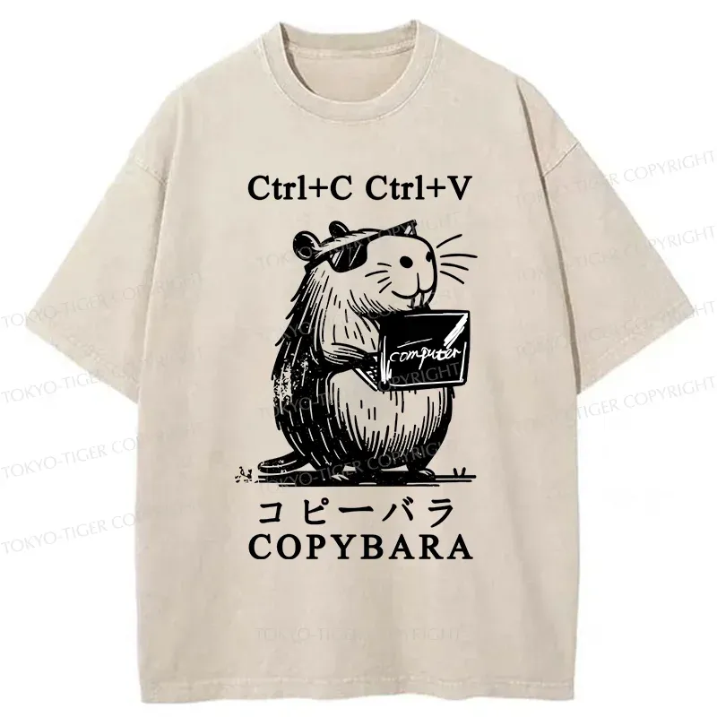 Tokyo-Tiger Capybara At Work Washed T-Shirt