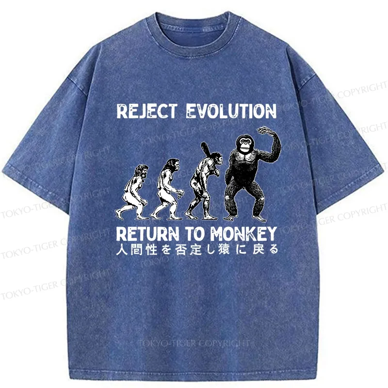 Tokyo-Tiger Reject Evolution Return To Monkey Funny Washed T-Shirt