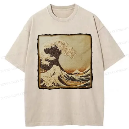 Tokyo-Tiger The Great Wave Off Coffee Beans Washed T-Shirt