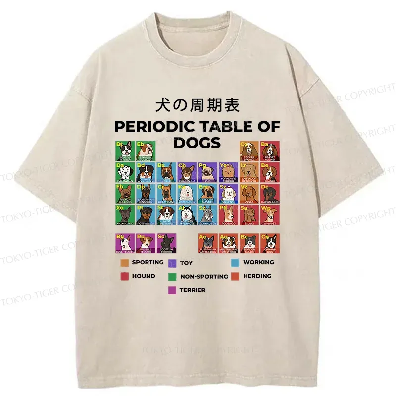 Tokyo-Tiger Periodic Table Of Dogs Washed T-Shirt
