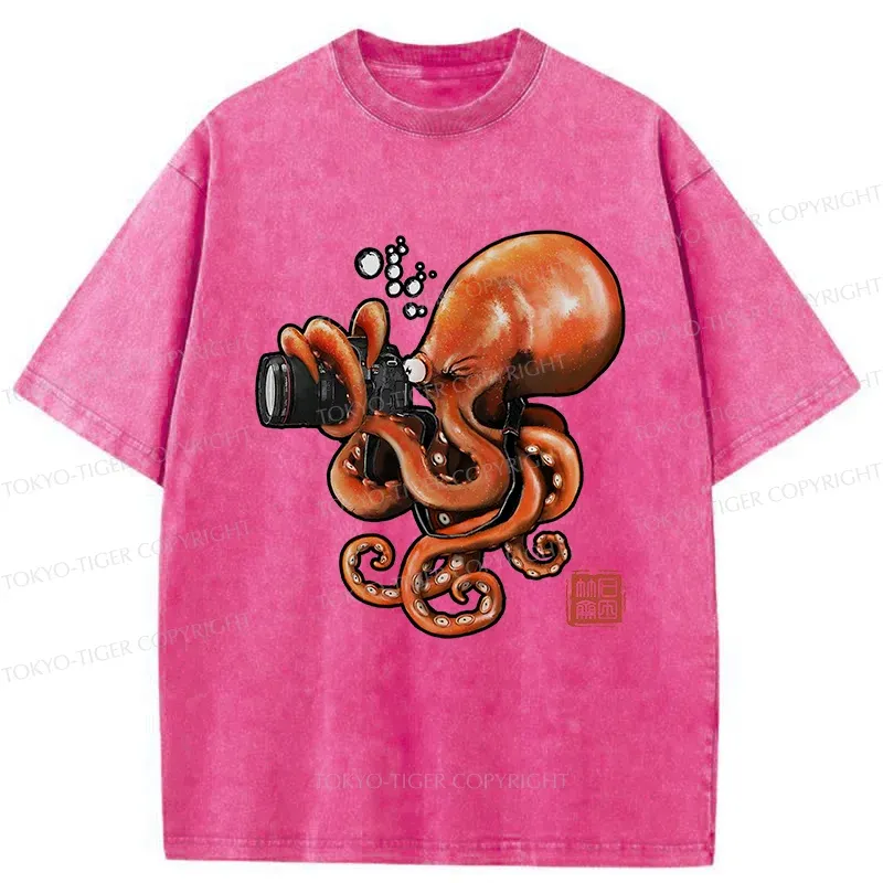 Tokyo-Tiger Photographer Octopus Washed T-Shirt
