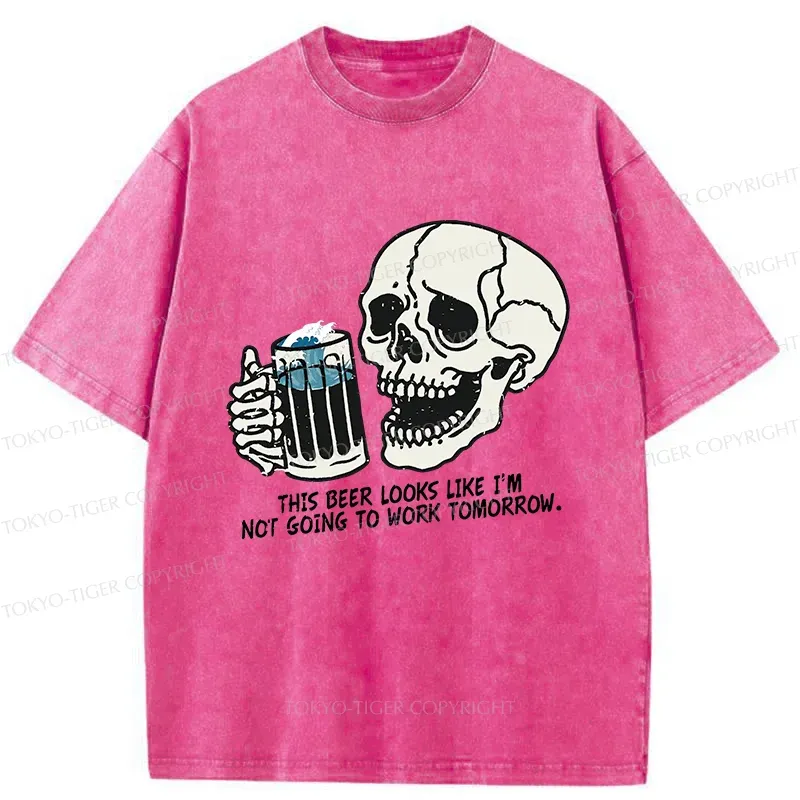 Tokyo-Tiger Drinking Skeleton Washed T-Shirt