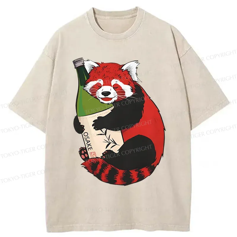 Tokyo-Tiger Raccoon Holding Wine Washed T-Shirt