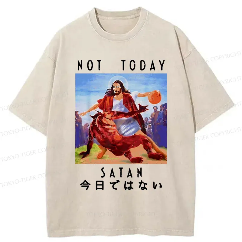 Tokyo-Tiger Jesus Is Fighting The Devil Washed T-Shirt