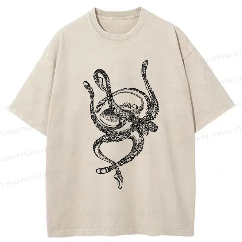 Tokyo-Tiger Octopus Dancing Ballet Washed T-Shirt