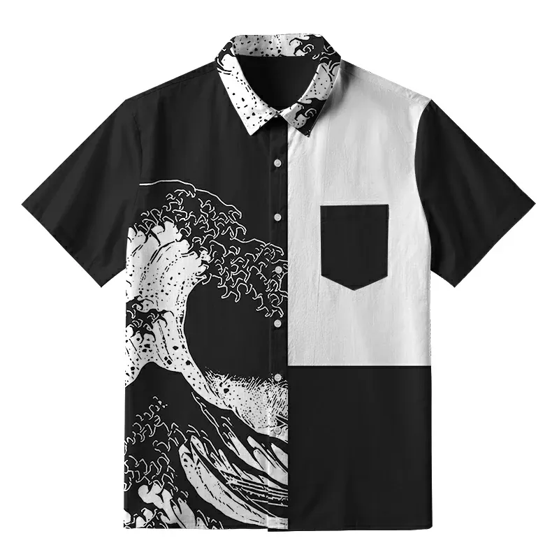 Tokyo-Tiger Monochrome Wave Button-up Shirt Sale