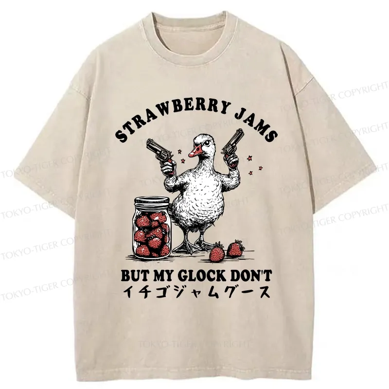 Tokyo-Tiger Strawberry Jam Funny Washed T-Shirt