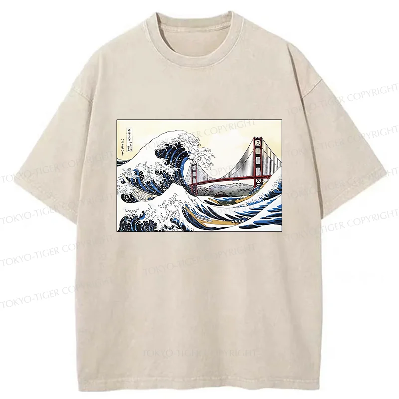 Tokyo-Tiger Golden Gate Bridge And Waves Washed T-Shirt