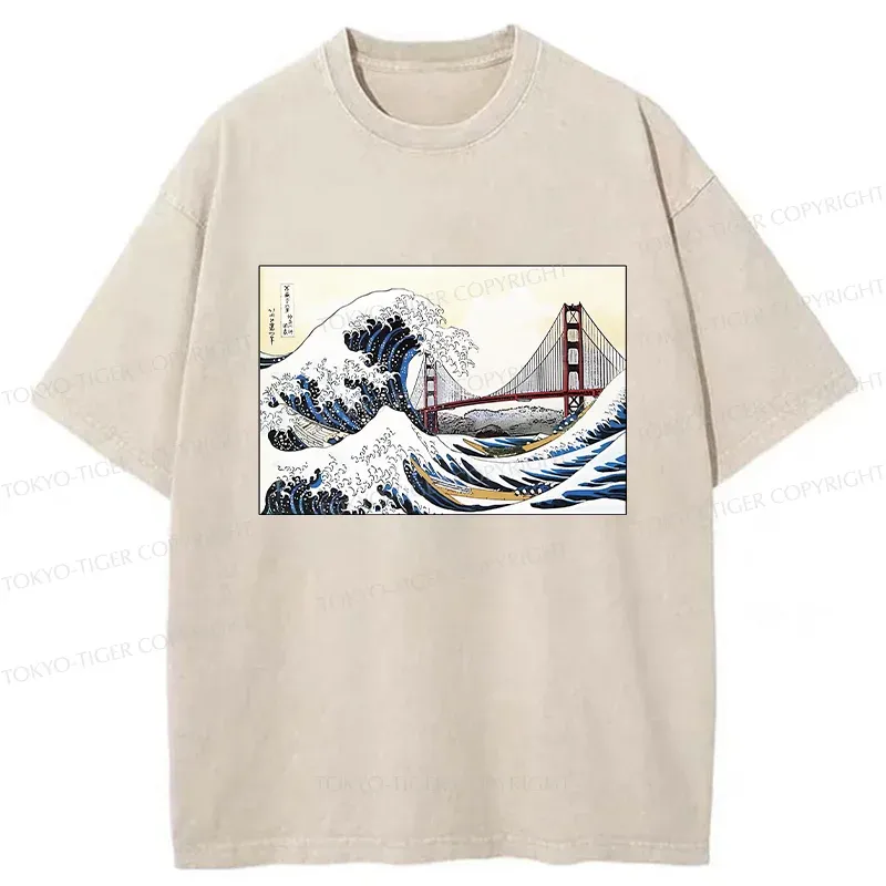 Tokyo-Tiger Golden Gate Bridge And Waves Washed T-Shirt