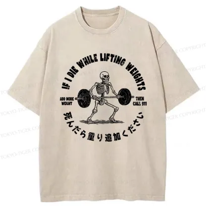 Tokyo-Tiger If I Die While Lifting Funny Washed T-Shirt
